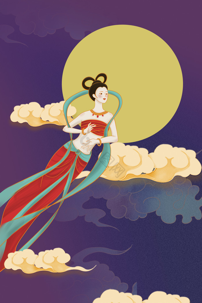 手绘敦煌壁画佛像菩萨人物装饰背景墙敦煌壁画文化国风敦煌壁画插画