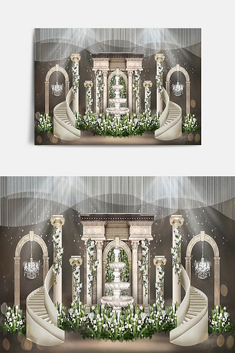 欧式喷水池花园婚礼效果图图片