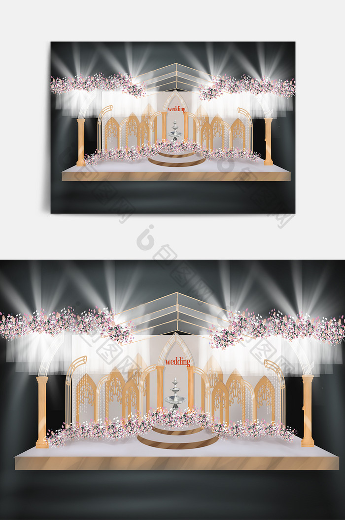 香槟色婚礼舞台设计背景婚礼效果图