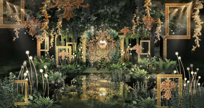 绿色金色欧式婚礼丛林婚礼效果图图片