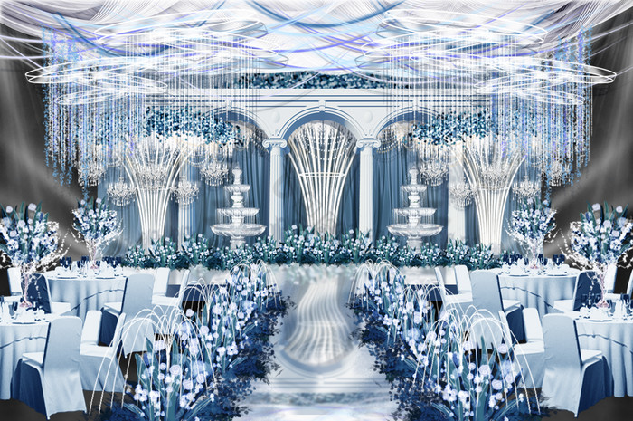 蓝白色欧式婚礼舞台效果图图片