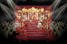 红金欧式婚礼红金色欧式舞台婚礼效果图