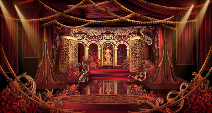 红金色欧式花纹边框婚礼效果图图片