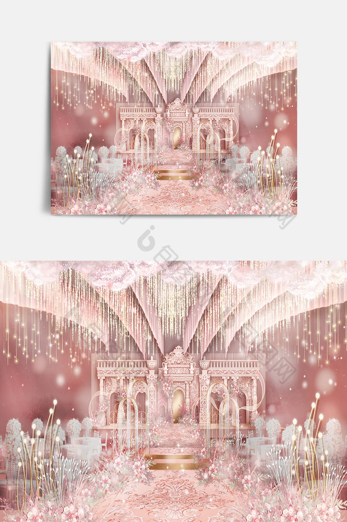粉色欧式花纹城堡婚礼效果图