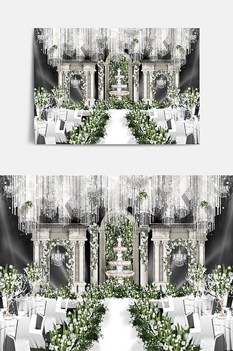 白绿色欧式花园婚礼舞台图片