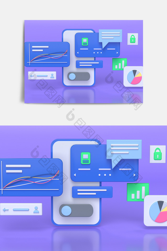 紫色手机信息UI图标C4D元素
