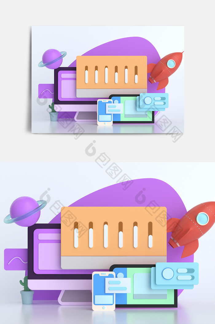 紫色手机电脑信息UI图标C4D元素图片图片