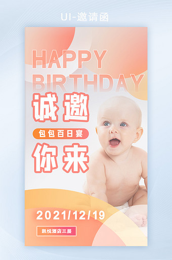 宝宝满月生日派对周岁宴生日聚会邀请函H5图片