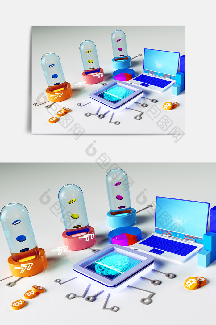 蓝色科技风UI图标C4D元素