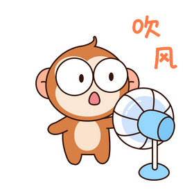 橙色扁平可爱卡通猴子吹风表情GIF图