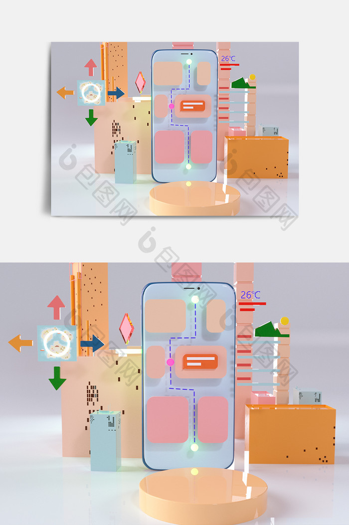 橙色手机界面UI图标C4D元素