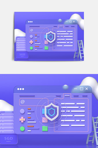 紫色电脑防火墙UI图标C4D元素图片