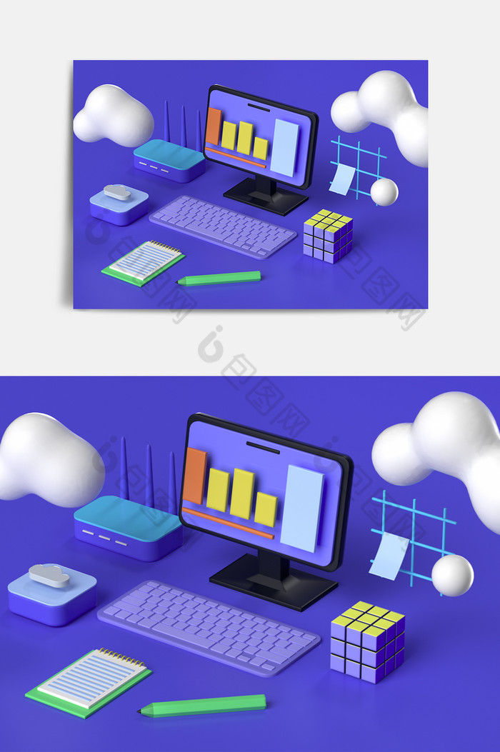 深紫色电脑UI图标C4D元素图片图片