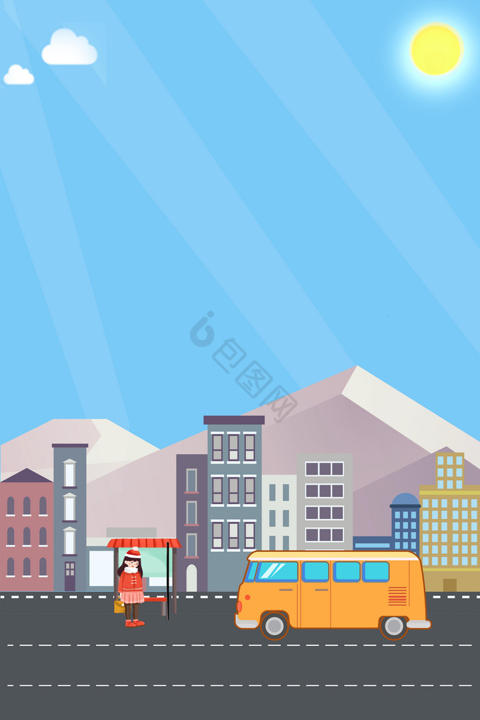 等公交站牌城市公路图片