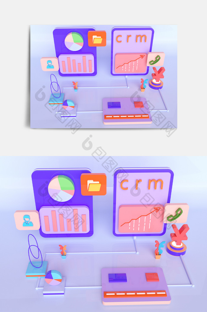 紫色数据UI图标C4D元素