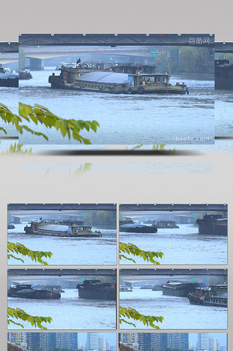清晨繁忙的京杭大运河延时摄影图片