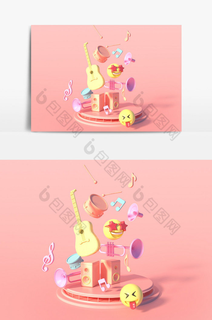 粉黄色音乐音符UI图标C4D元素图片图片