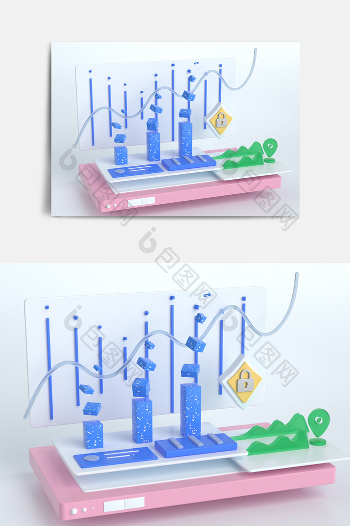 蓝色小清新数据UI图标C4D元素