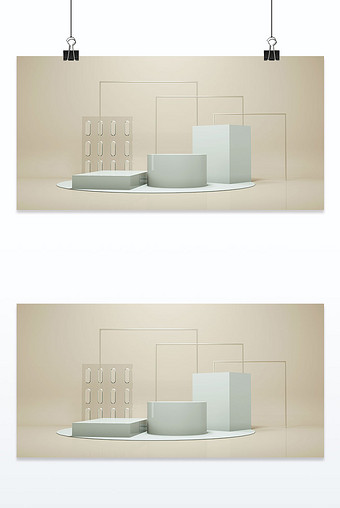 3D米白电商装饰台背景墙背景图片