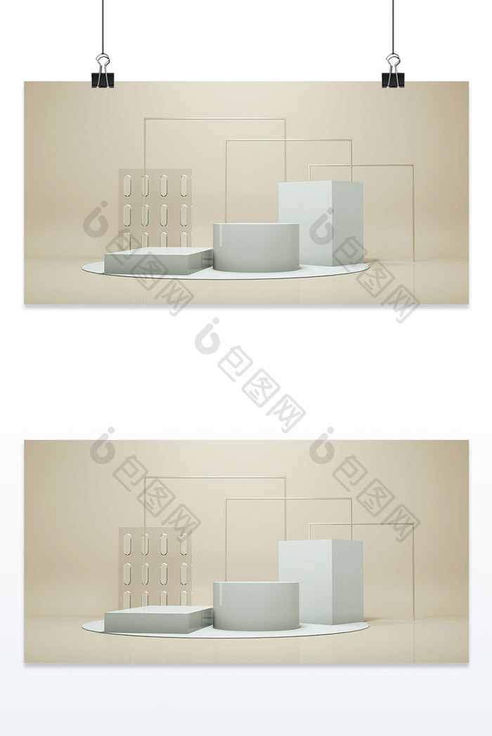 3D米白电商装饰台背景墙背景