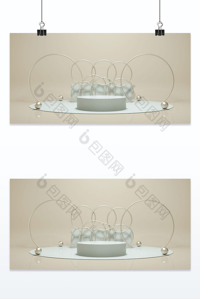 米色3D电商装饰台背景墙背景图片图片