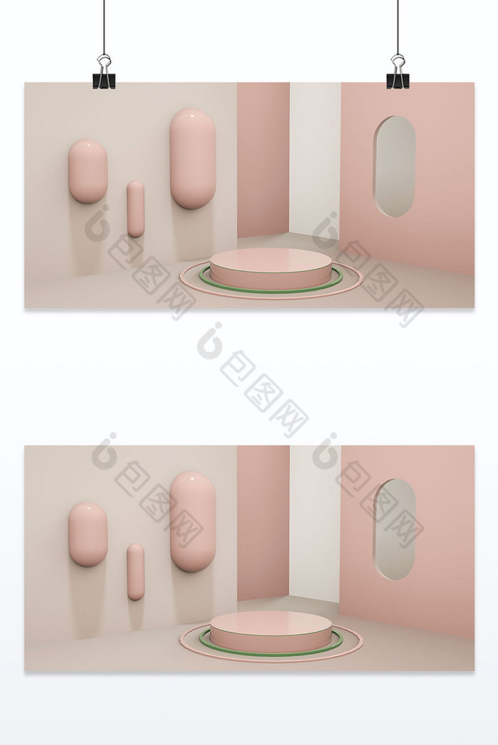 3D粉色电商装饰台背景墙背景图片图片