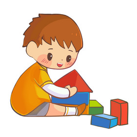 坐地上玩积木的小男孩图片
