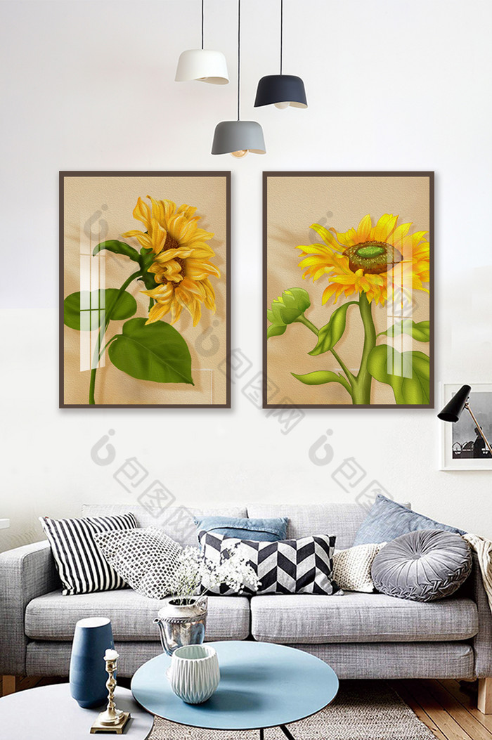 手绘油画太阳花向日葵客厅背景装饰画图片图片