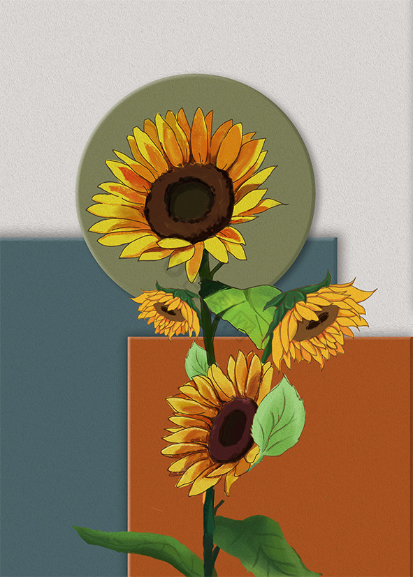 手绘油画时尚向日葵植物花卉装饰画图片
