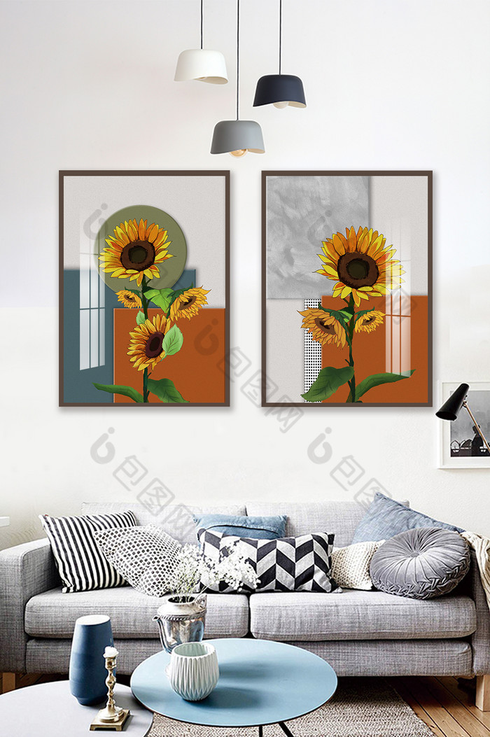 手绘油画时尚向日葵植物花卉装饰画图片图片