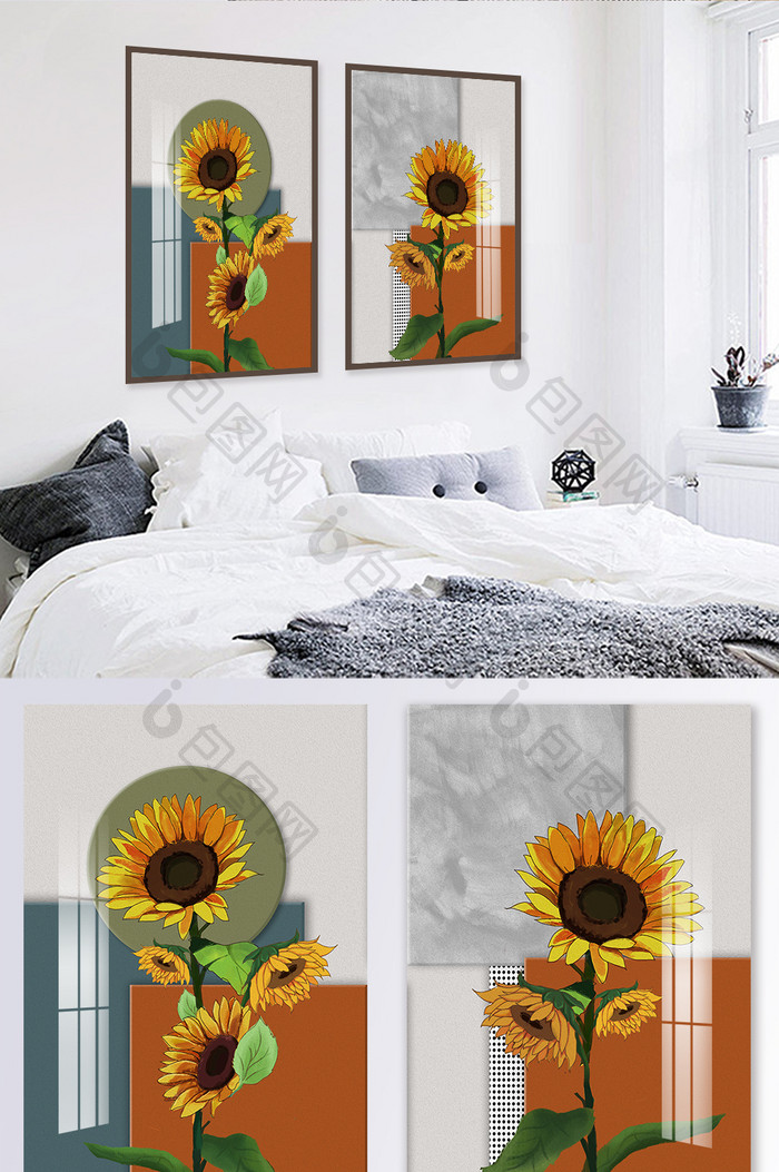 手绘油画时尚向日葵植物花卉装饰画