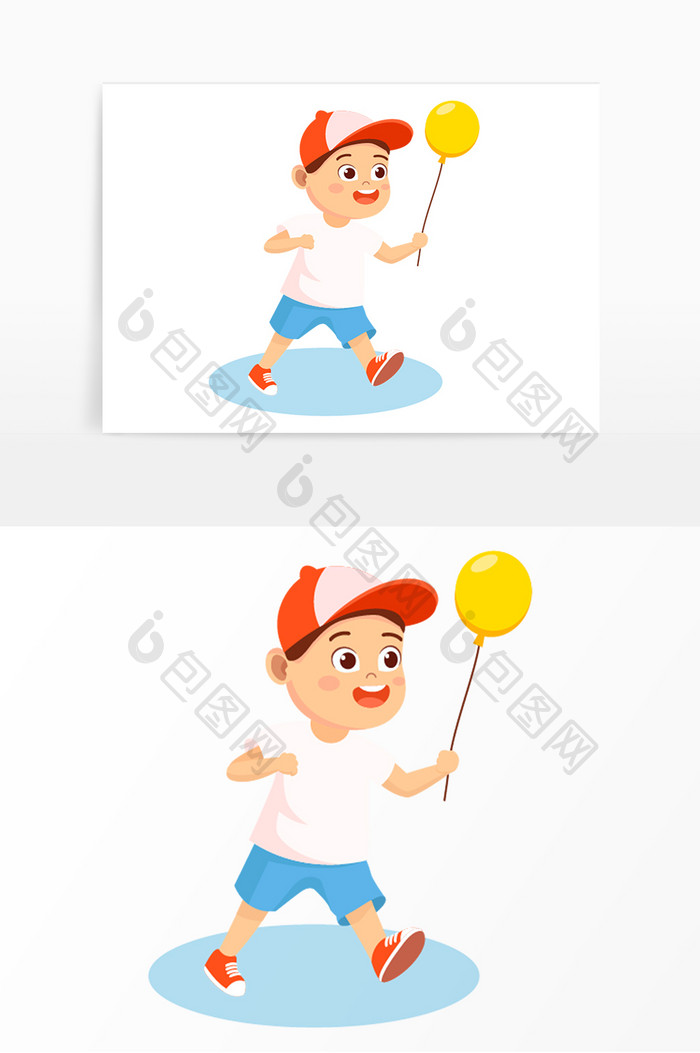 手绘卡通六一儿童节小男孩气球矢量元素