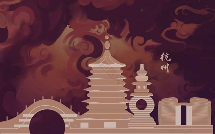 杭州地标剪影图片-杭州地标剪影素材免费下载-包图网