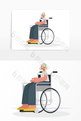 手绘矢量扁平风养老保健轮椅奶奶元素图片