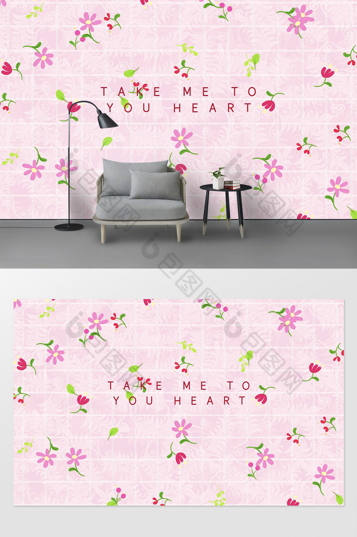粉色樱花小清新可爱花朵背景墙图片图片
