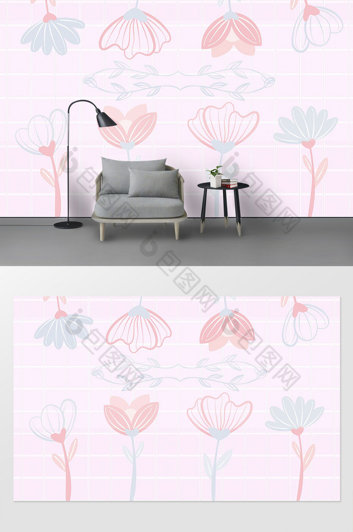 粉色花朵小清新纹理背景墙图片图片