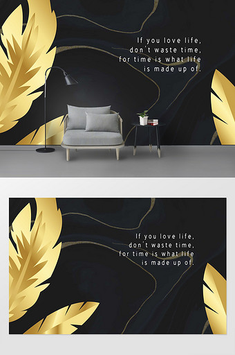 金色浮雕叶子大气背景墙图片