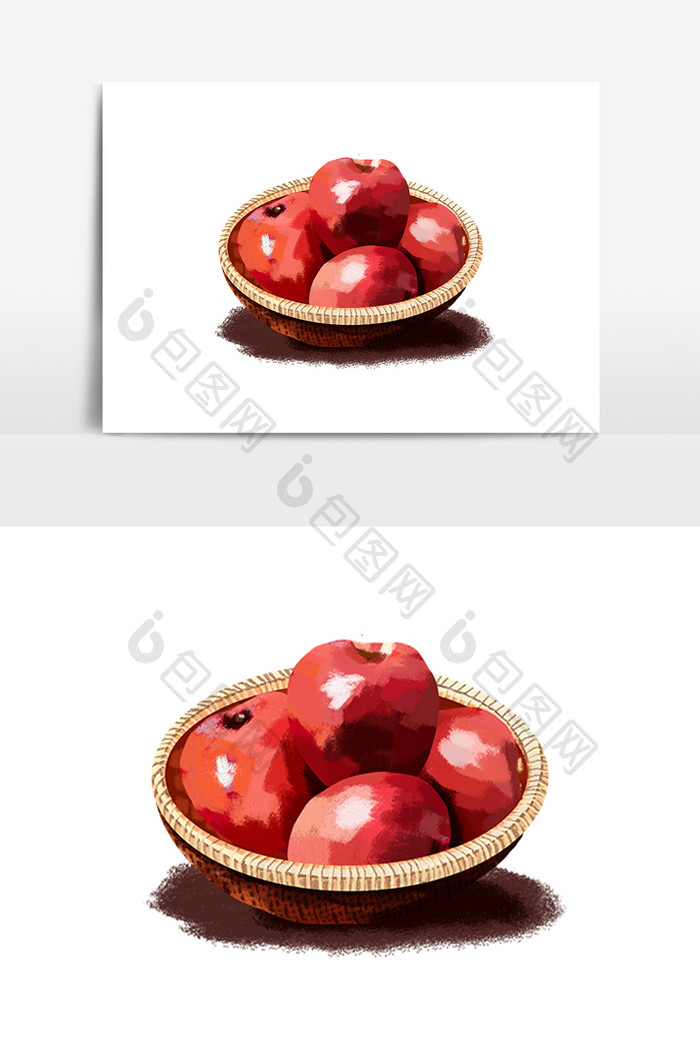 手绘新鲜有机水果插画苹果红富士