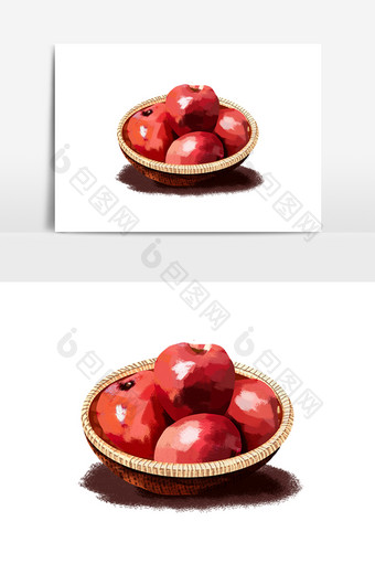 手绘新鲜有机水果插画苹果红富士图片