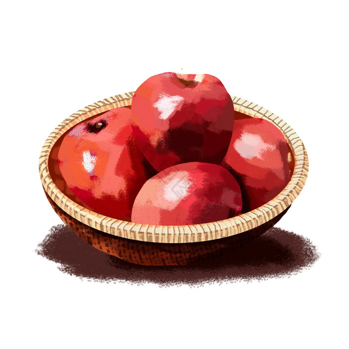 新鲜有机水果插画苹果红富士图片