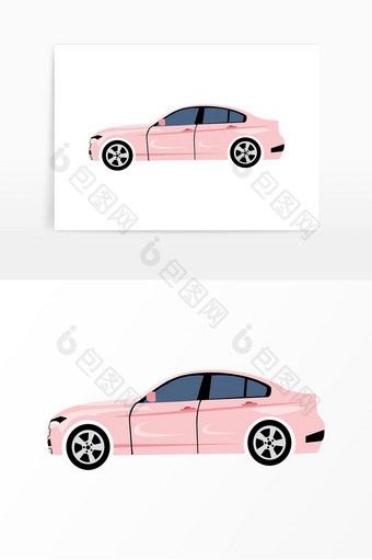手绘汽车粉色豪车出租车交通工具元素图片