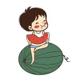 夏季夏至男孩吃西瓜插画