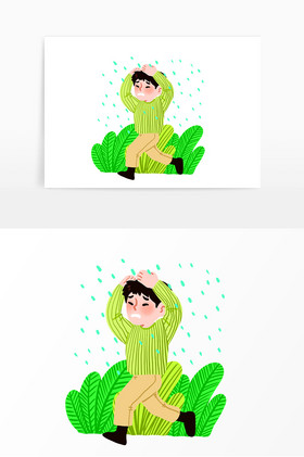 大雨暴雨淋雨男孩