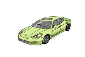 简约手绘荧光绿汽车轿车元素