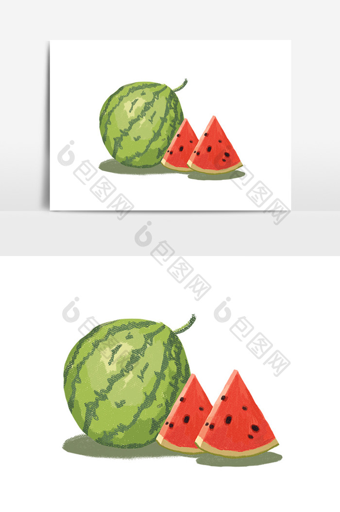手绘夏季新鲜水果西瓜瓜瓣插画
