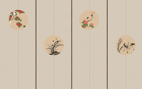 新中式古典手绘水墨花鸟简约背景墙
