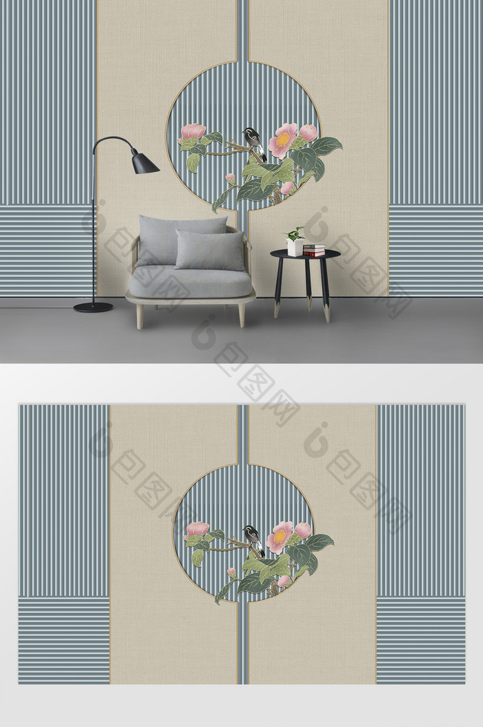 新中式花鸟墙纸3d立体轻奢风格背景墙