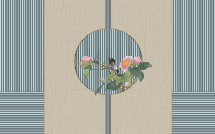新中式花鸟墙纸3d立体轻奢风格背景墙图片