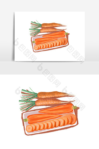 手绘新鲜蔬菜黄色胡萝卜切片拼盘生鲜图片
