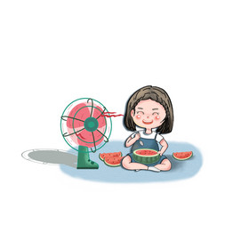 夏至女孩吃西瓜形象